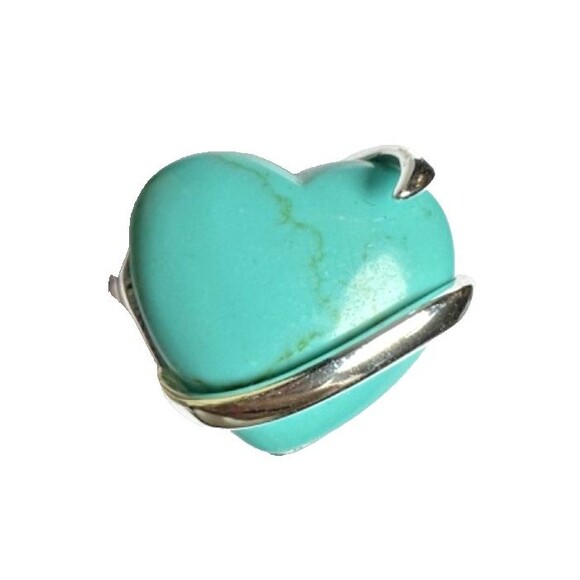 Vintage Mexican Sterling Silver Turquoise Heart Ring | Size 7 - Picture 3 of 5